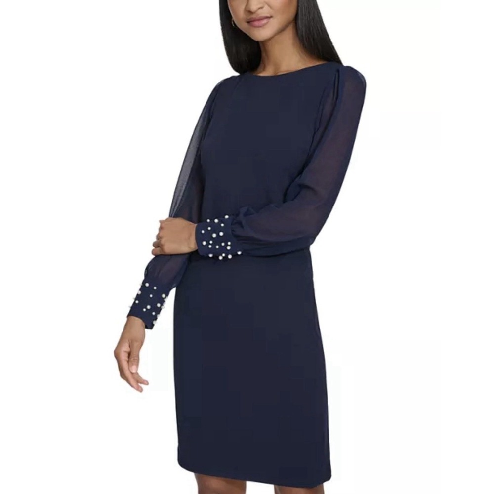 karl lagerfeld Paris Scuba Crepe Chiffon Sleeve Sheath Dress